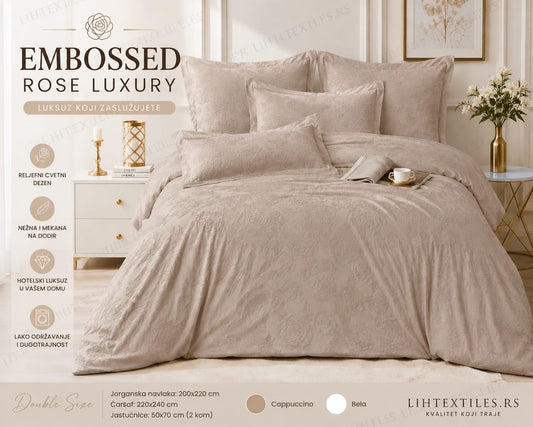 Embossed Rose Luxury bračna posteljina | Cappuccino