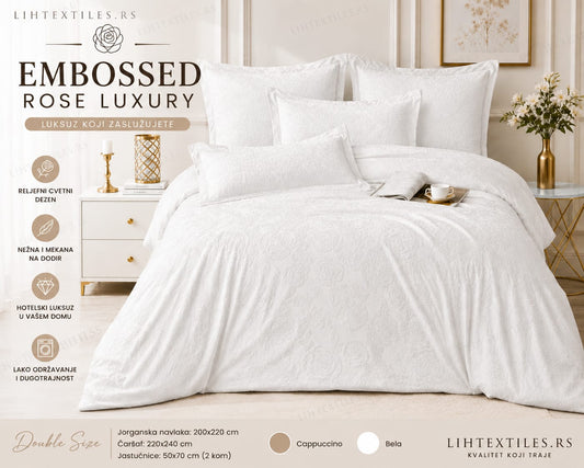 Embossed Rose Luxury bračna posteljina | Bela