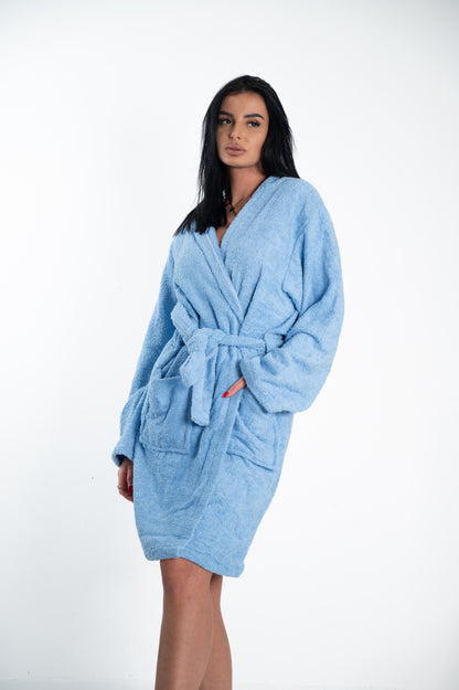 Ženski bademantil od frotira-PLAVA BOJA