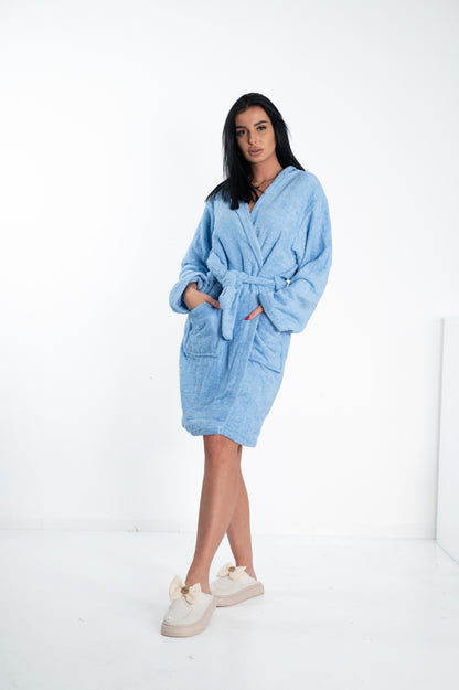 Ženski bademantil od frotira-PLAVA BOJA